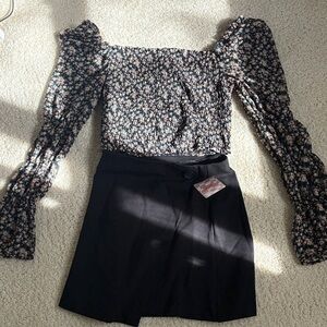 wild fable Black Floral Smocked Off-Shoulder Top with Pink & Cream Blooms